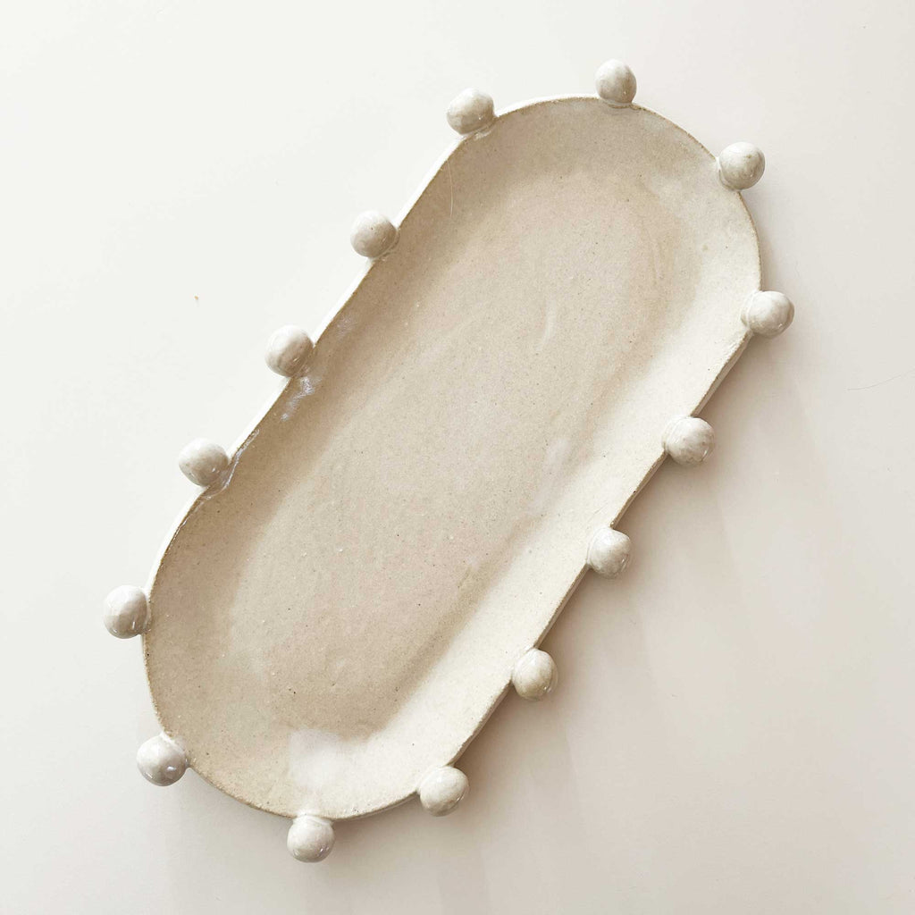 WHOLESALE Beaded PIll-Shaped Tray - White