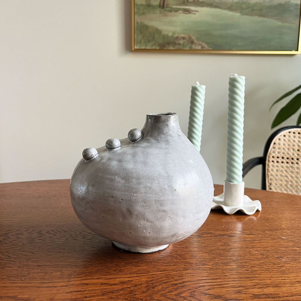 Assymetrical Button Vase - Grey