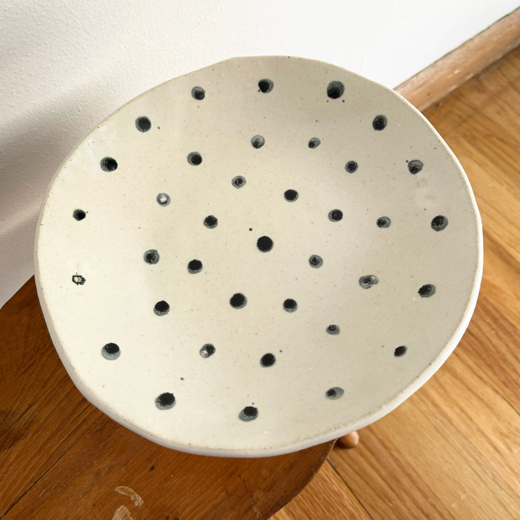 Polka Dot Pedestal Dish - Black & White