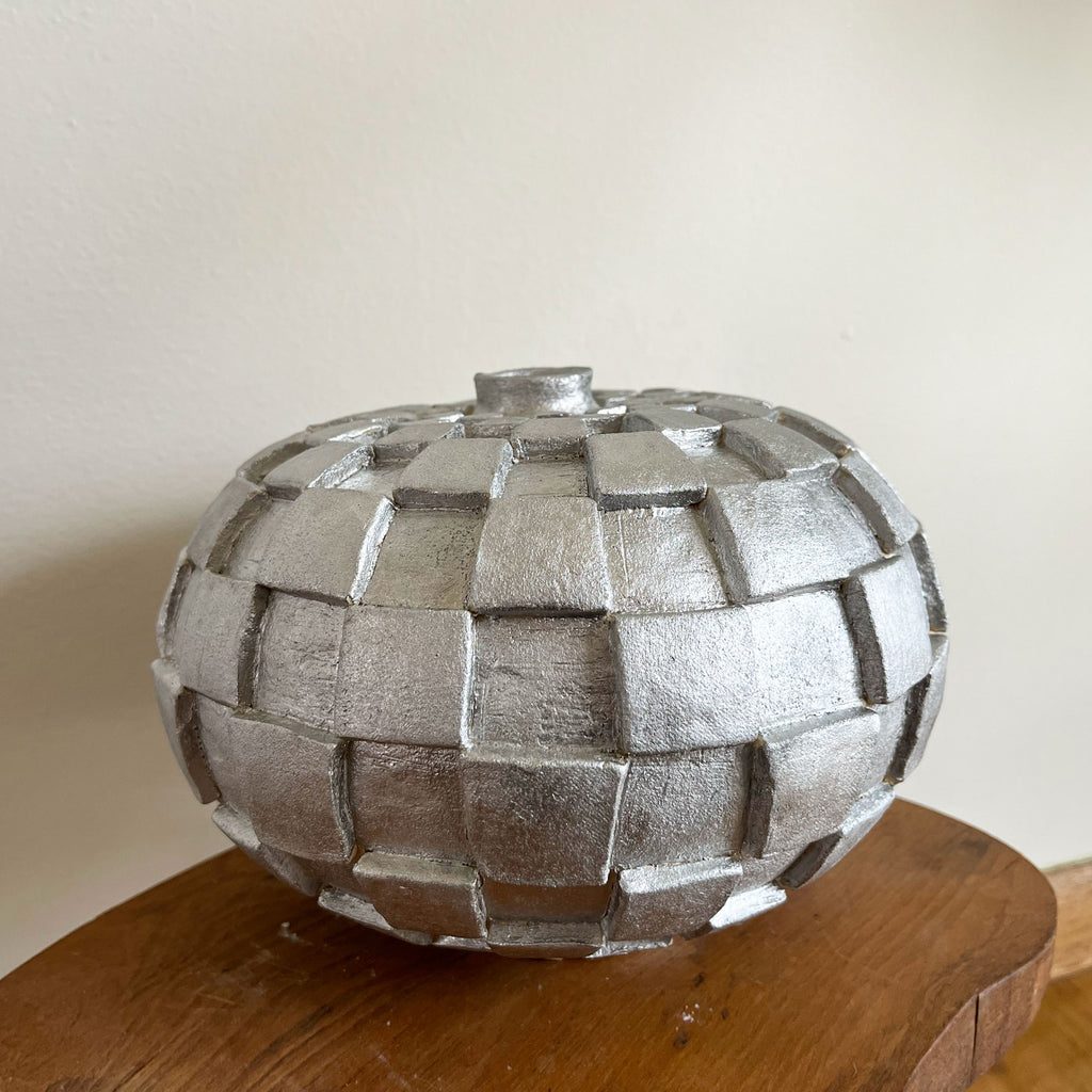 Checker Texture Vase - Chrome