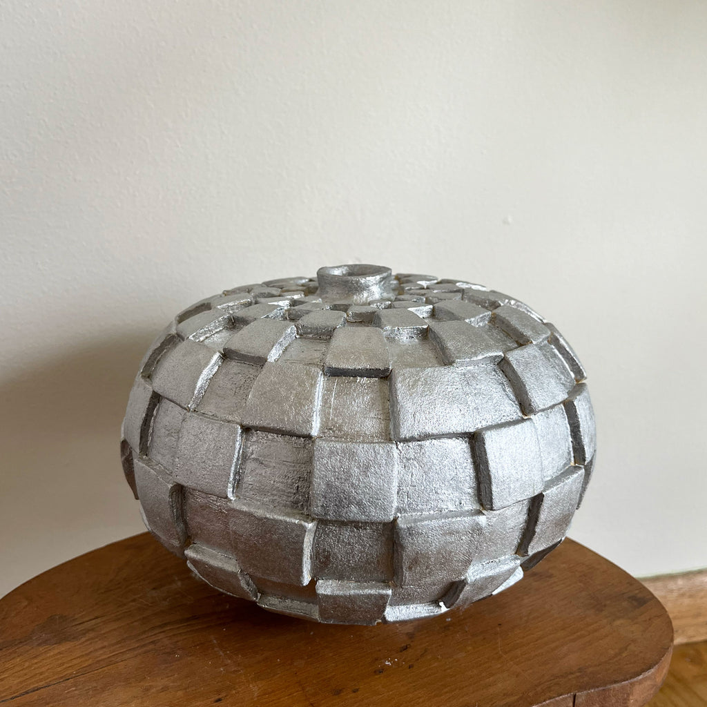 Checker Texture Vase - Chrome