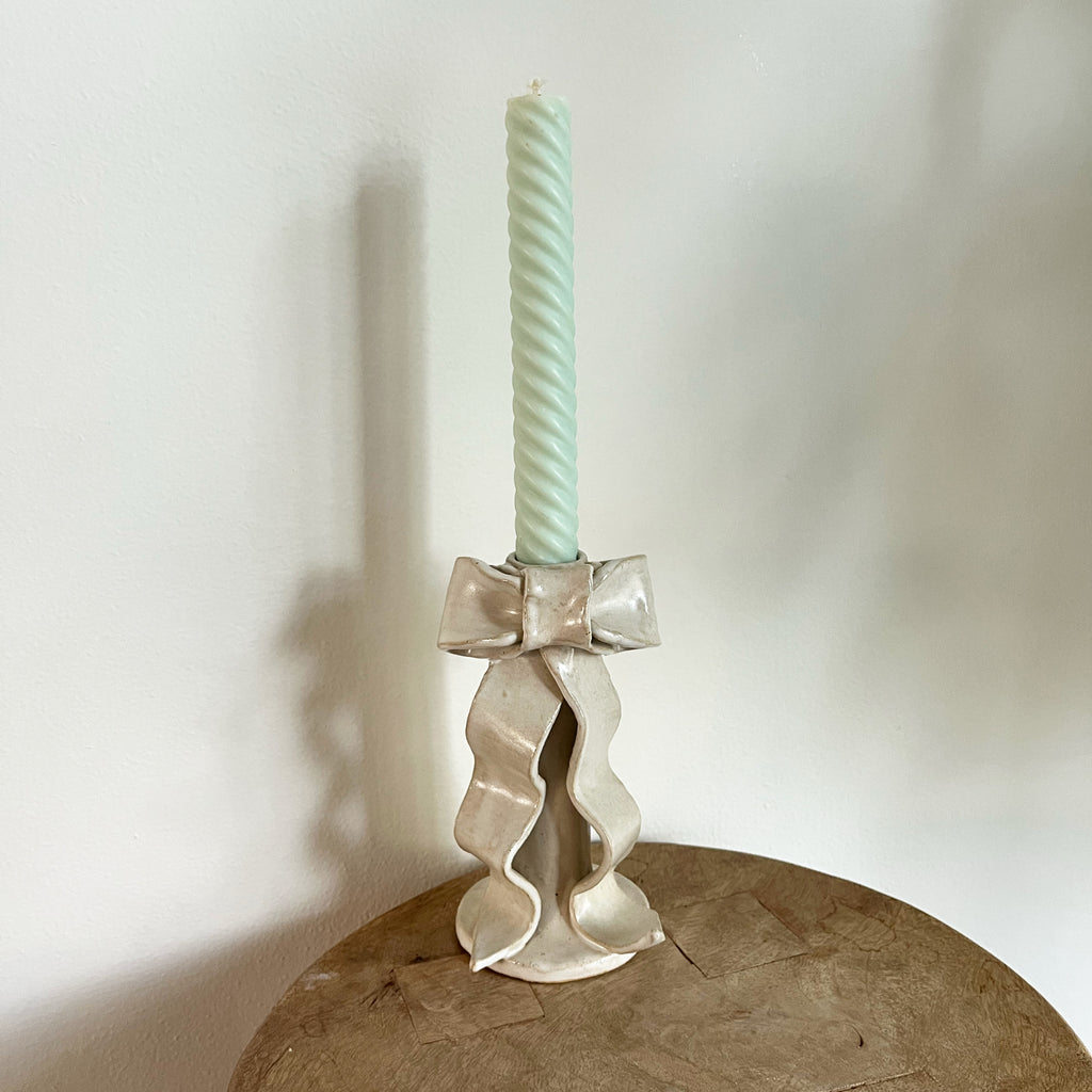 Tall Ribbon Bow Candlestick Holder