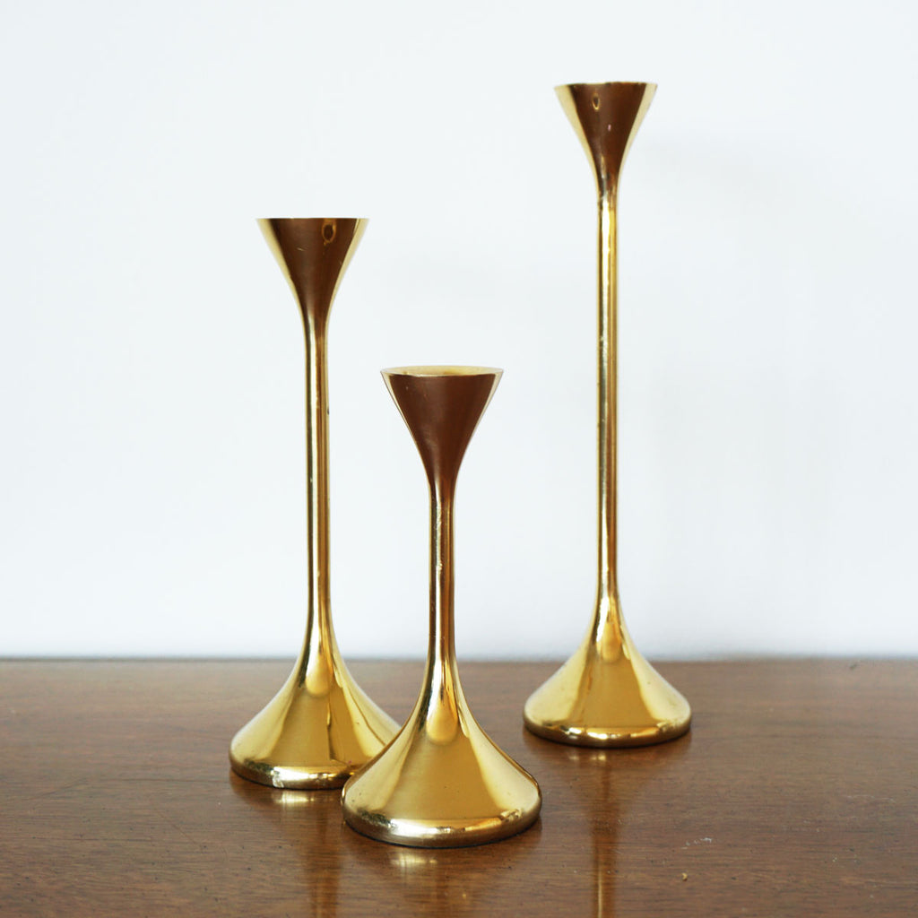 mid-century brass candlesticks