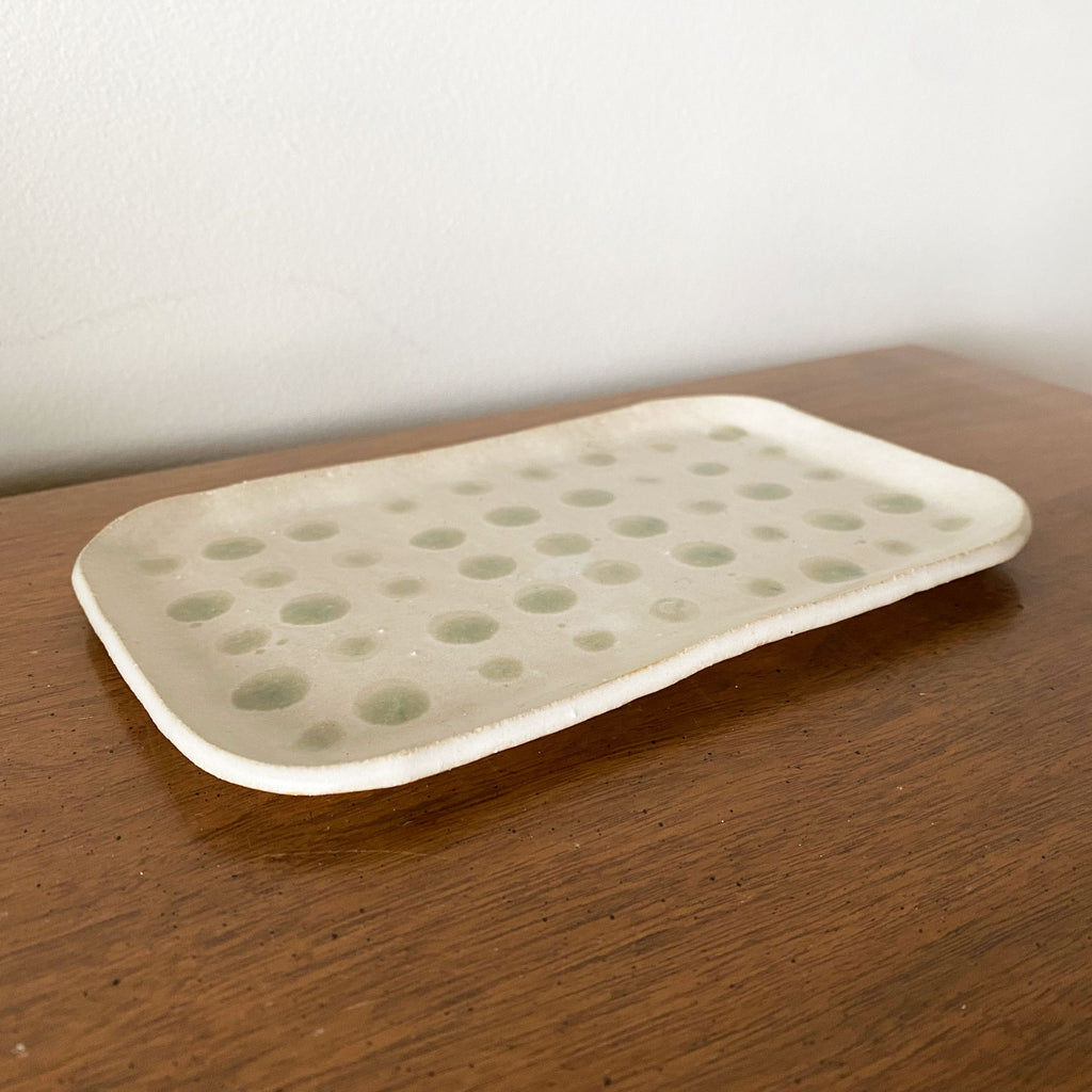 Rectangle Dotted Dish - Green and White