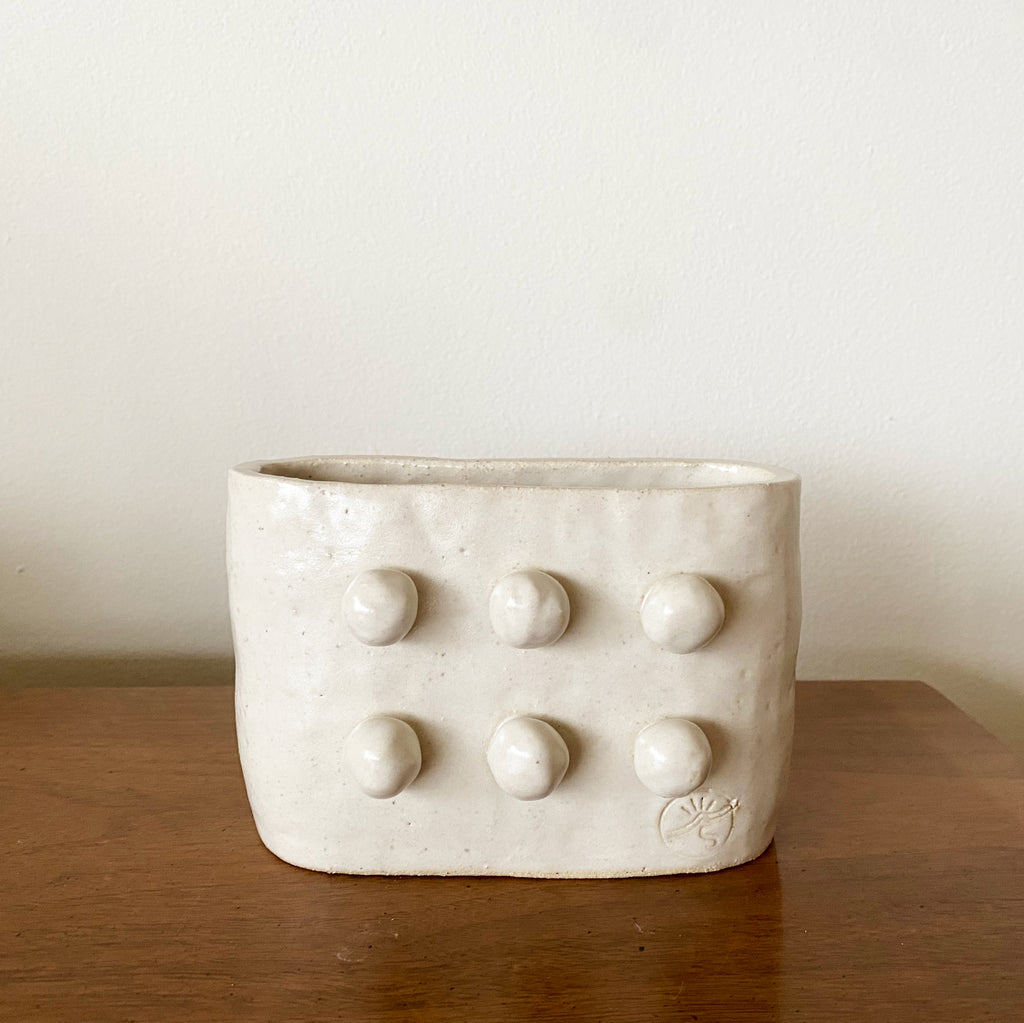 Pill-Shaped Vase with Bobbles - White