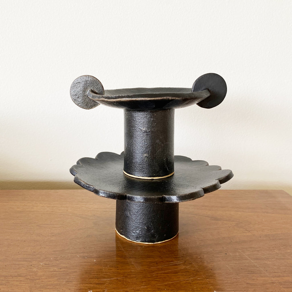 Pedestal Dish with Circles - Black