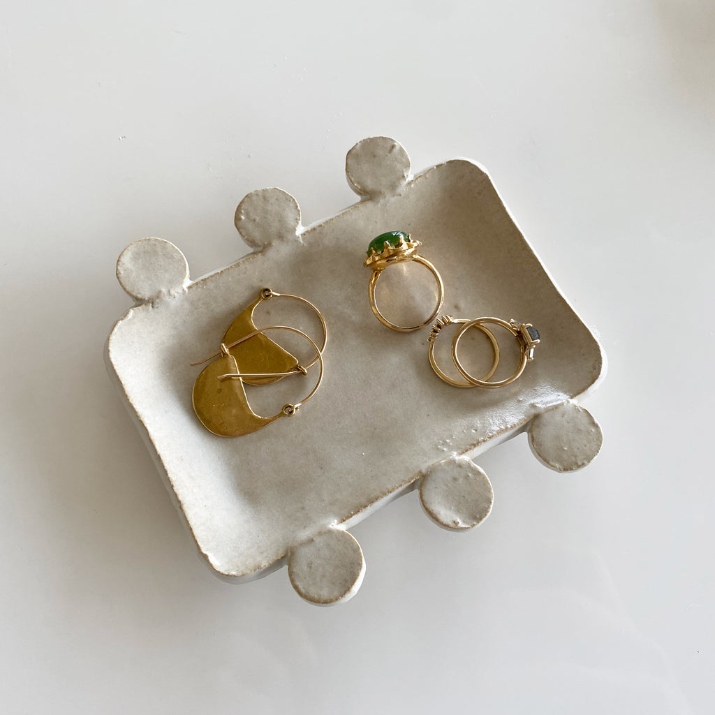 Small Tray with Circles - White