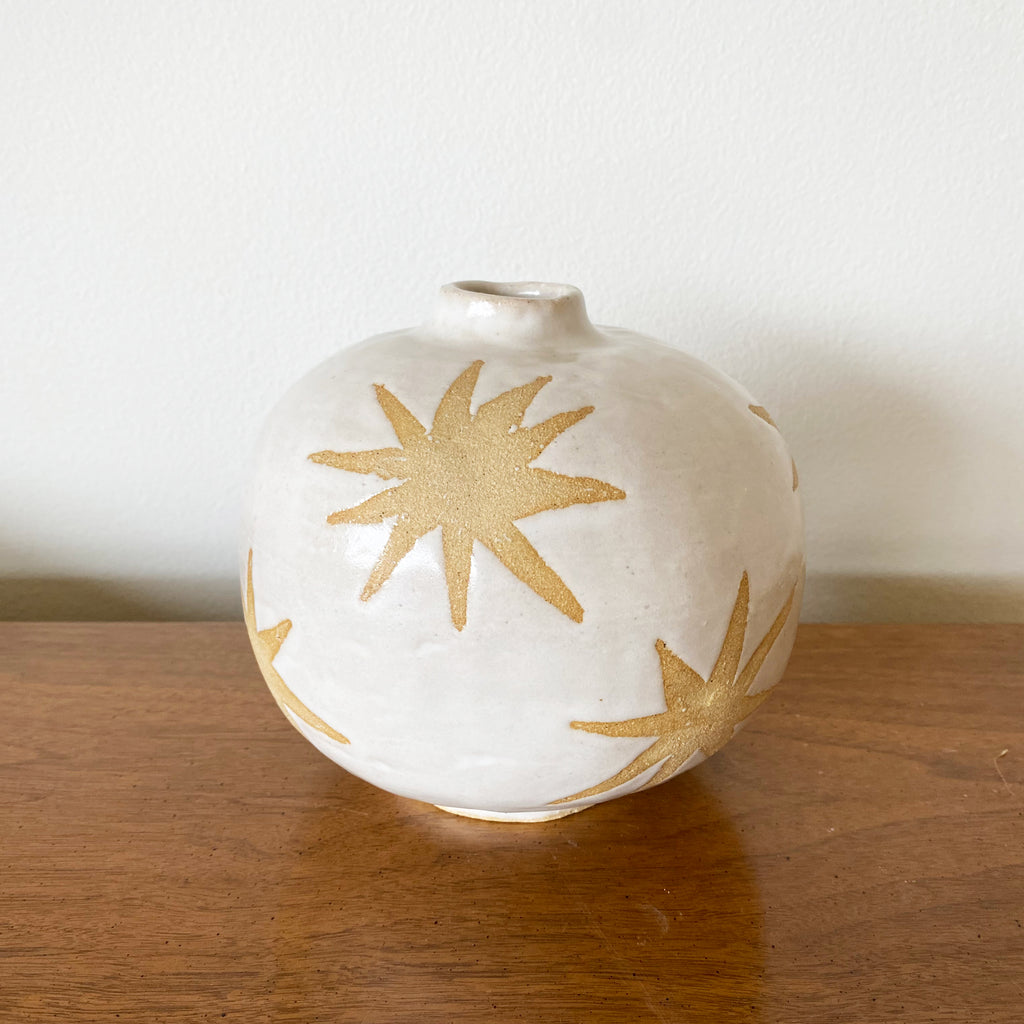 Sun Stars Round Vase - White & Natural