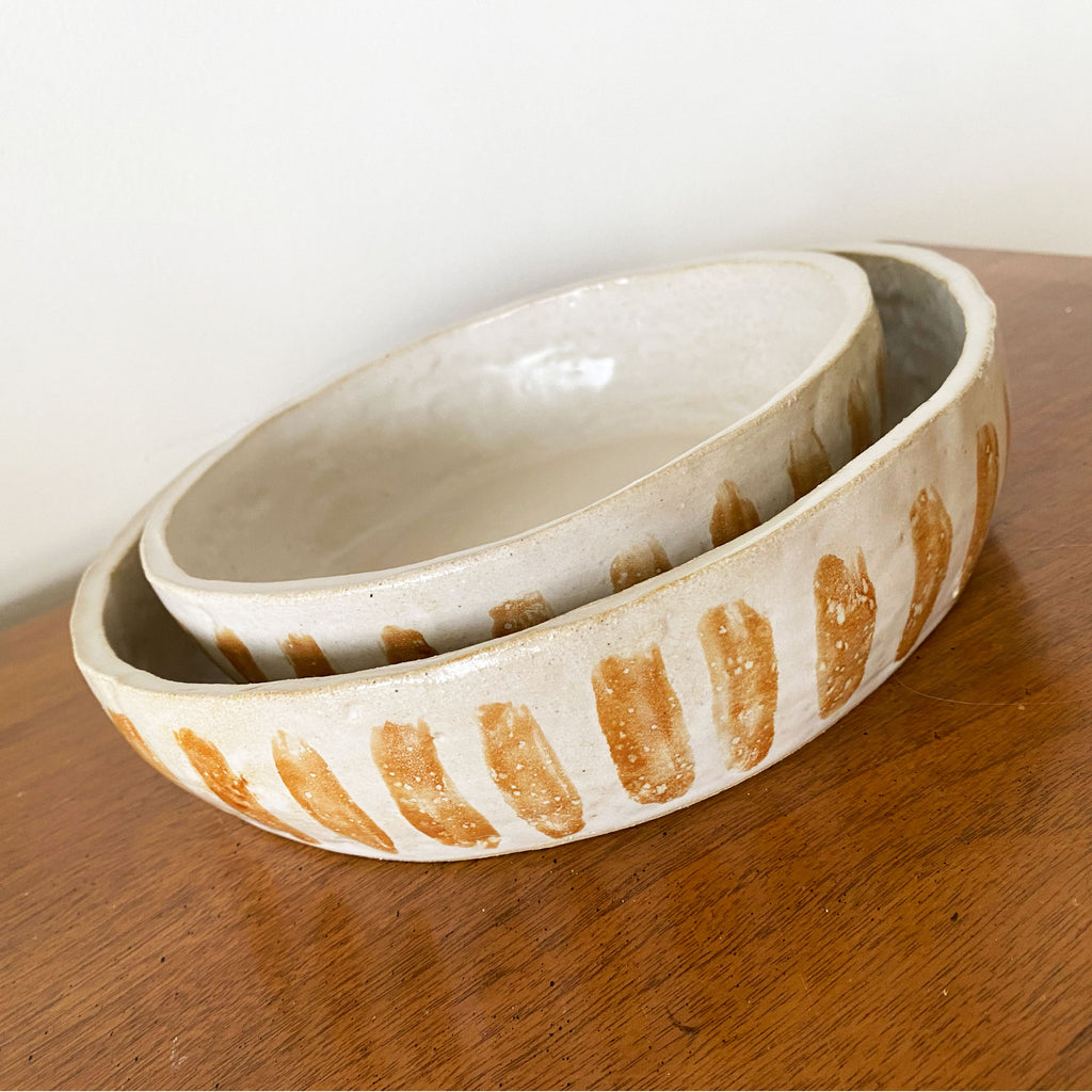Painted Brown Stripe Bowl - Large