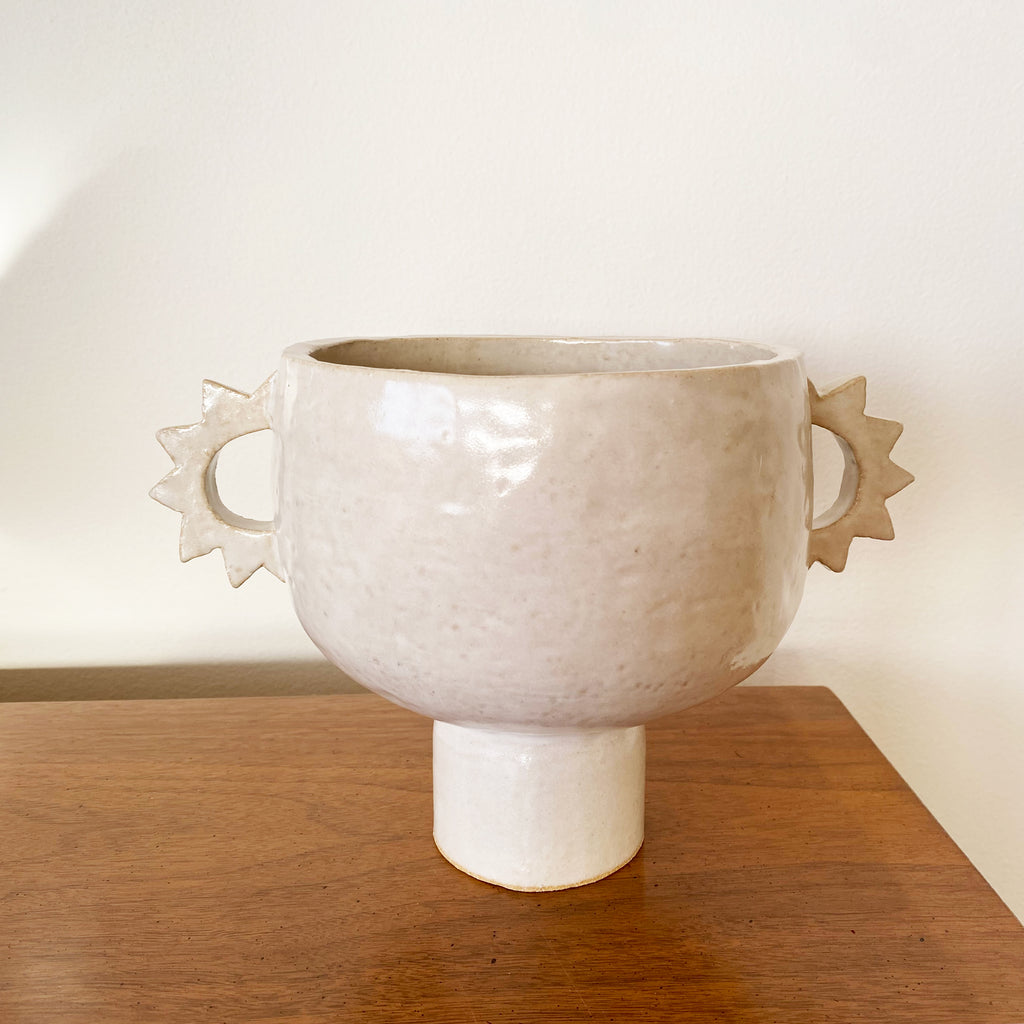 Spikey Handled Pedestal Bowl - White